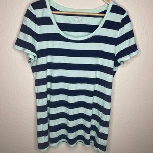 Merona Women’s Short Sleeve Scoop Neck T Shirt Striped Mint Navy Cotton XL
